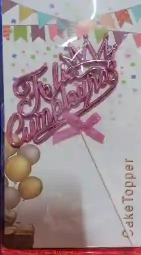 Topper Feliz Cumpleaños Metalizado Rosado