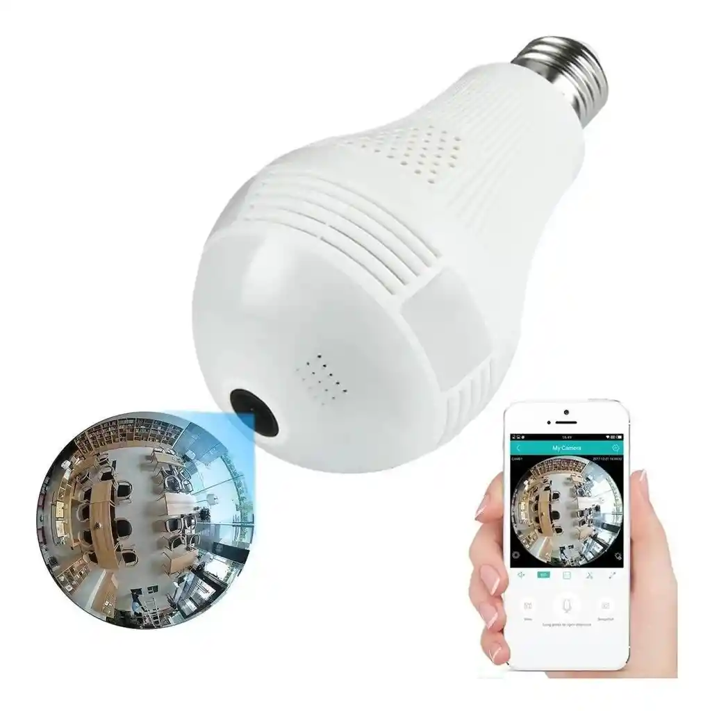 Cámara Bombillo Discreta Wifi Hd Seguridad Visión 360 Grados