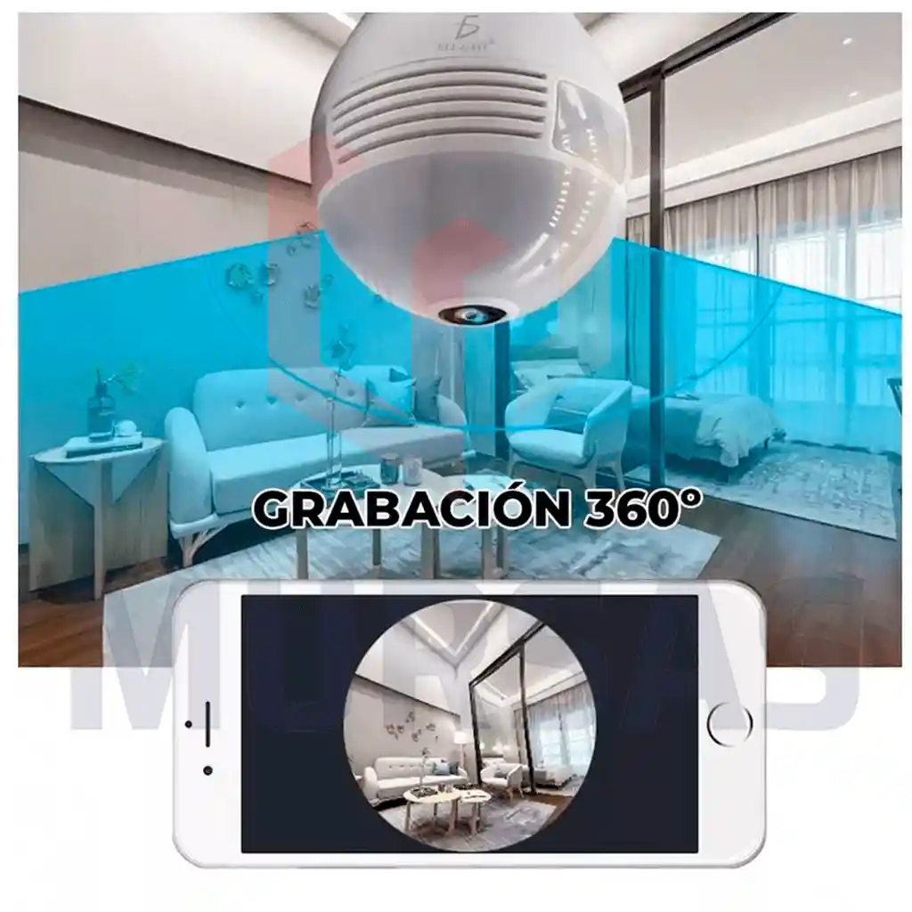 Cámara Bombillo Discreta Wifi Hd Seguridad Visión 360 Grados