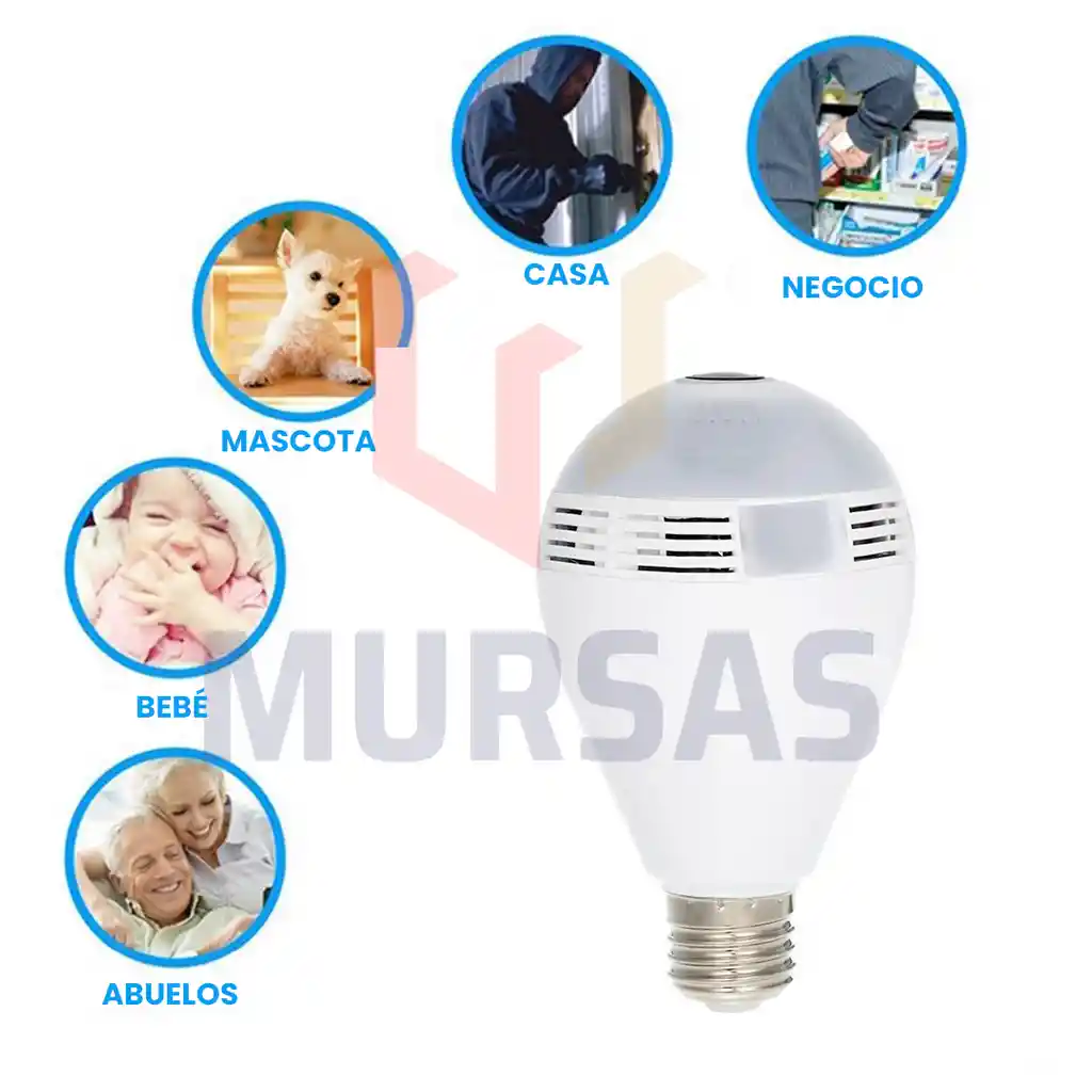 Cámara Bombillo Discreta Wifi Hd Seguridad Visión 360 Grados