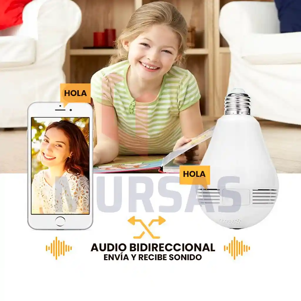 Cámara Bombillo Discreta Wifi Hd Seguridad Visión 360 Grados