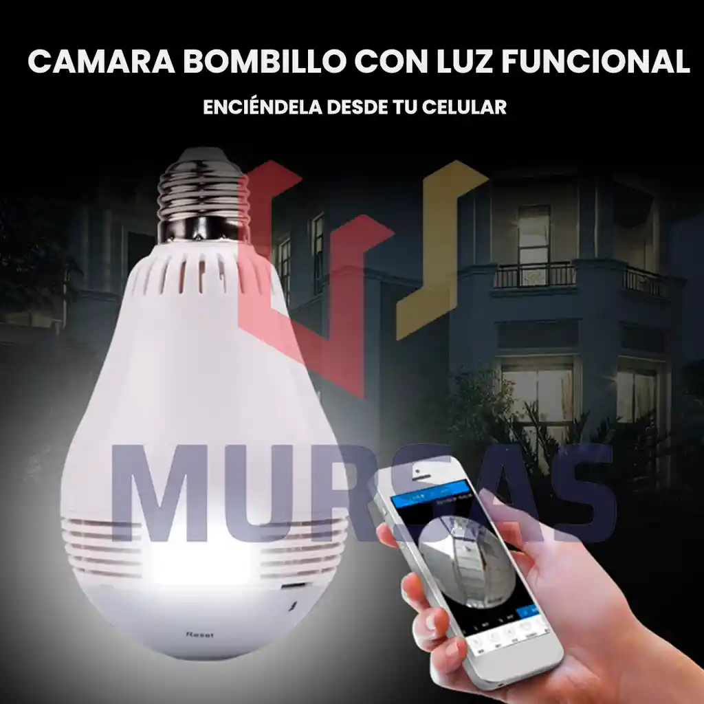 Cámara Bombillo Discreta Wifi Hd Seguridad Visión 360 Grados