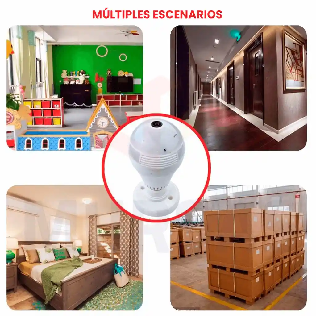 Cámara Bombillo Discreta Wifi Hd Seguridad Visión 360 Grados