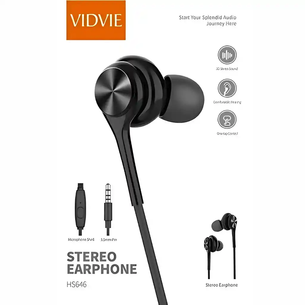 Audífonos Auriculares Manos Libres Alámbricos Vidvie Hs646 Estereo Con Microfono Y Control De Volumen