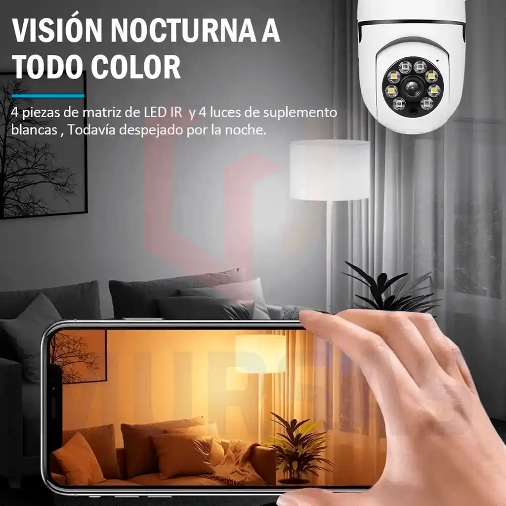 Camara Ptz Hd Bombillo Wifi Vigilancia Panoramica 360 Grados