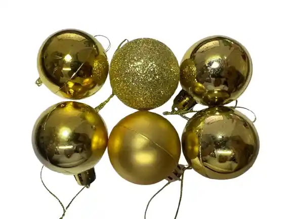 Kit De Bolas Navideñas X 6 Doradas