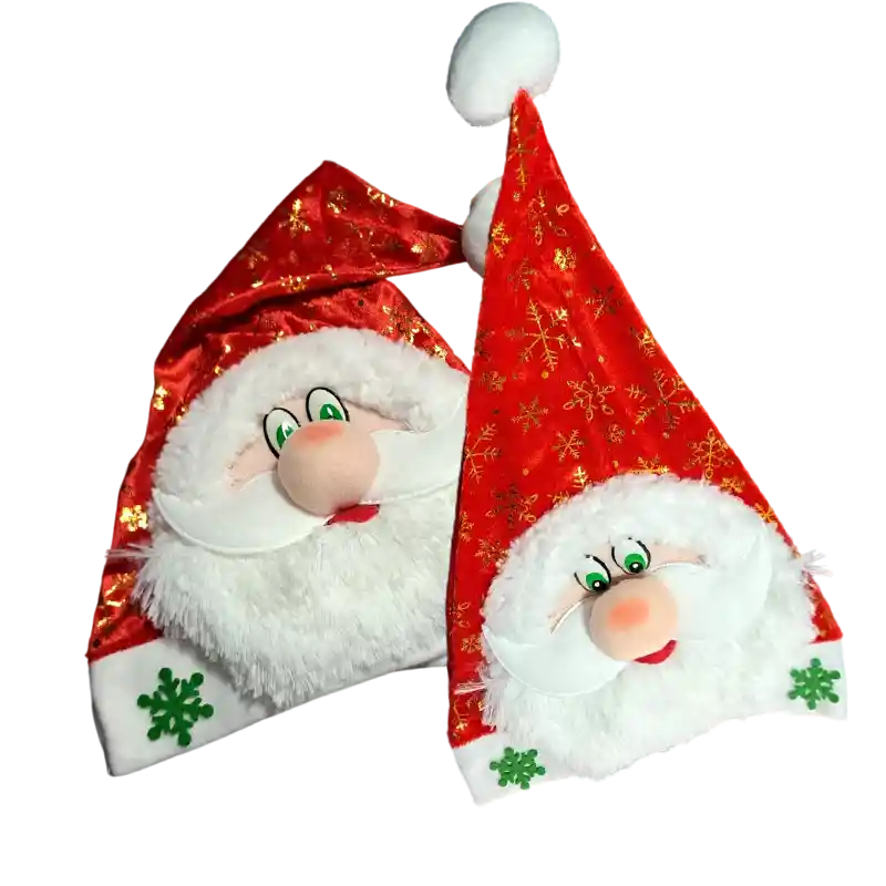 Set X2 Gorros Navidad Peluche Papa Noel Con Luz Gamuzado