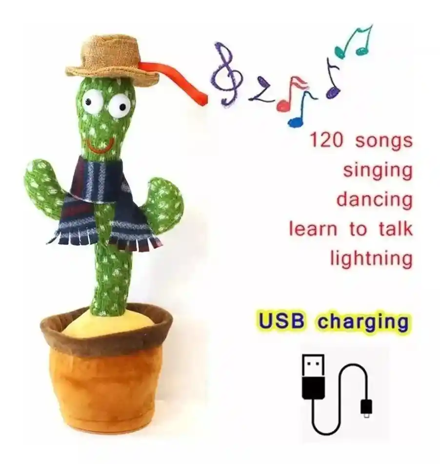 Cactus Bailarín Repetidor De Voz Música Recargable