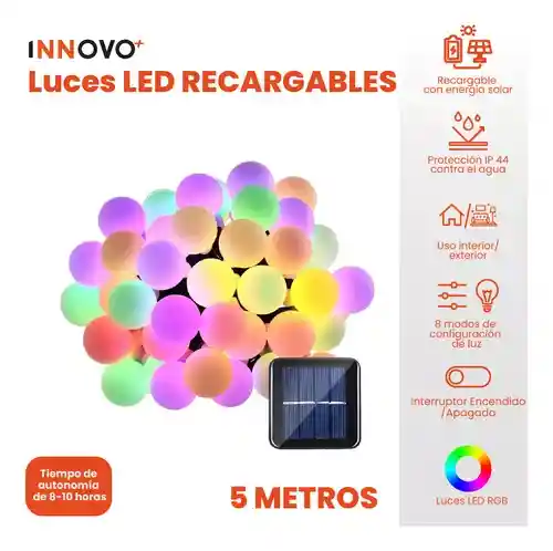 Luces Navideñas 5 Metros Panel Solar Rgb Secuencial Decora