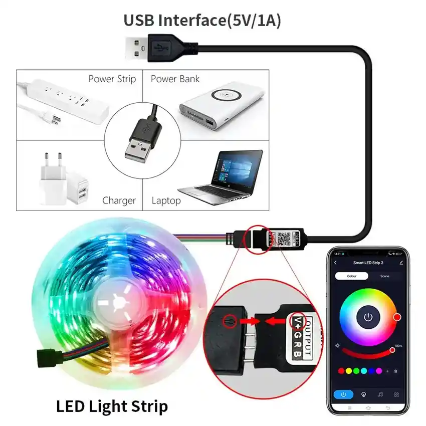 Tira De Luces Led Strip Con Bluetooth 2835 Rgb 5m