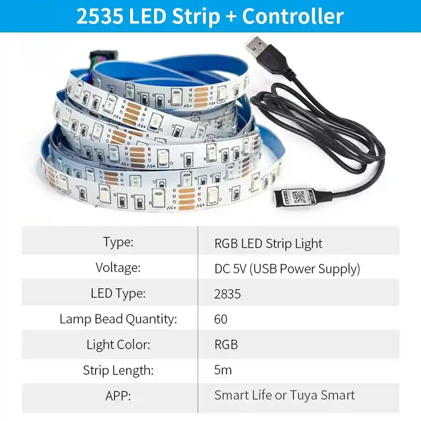 Tira De Luces Led Strip Con Bluetooth 2835 Rgb 5m