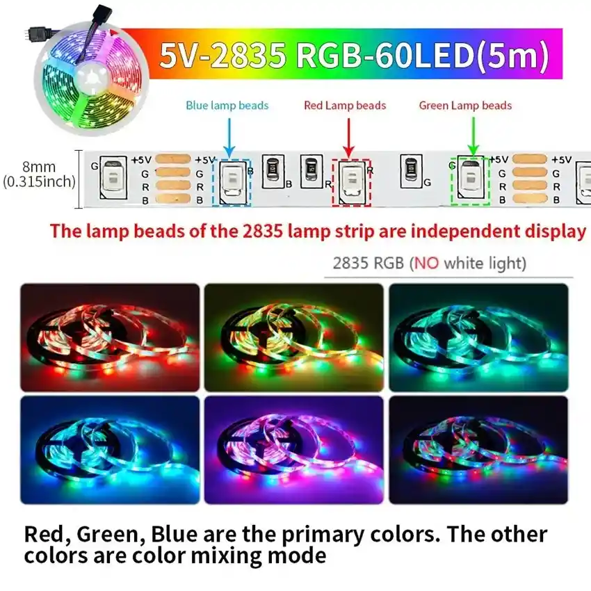 Tira De Luces Led Strip Con Bluetooth 2835 Rgb 5m