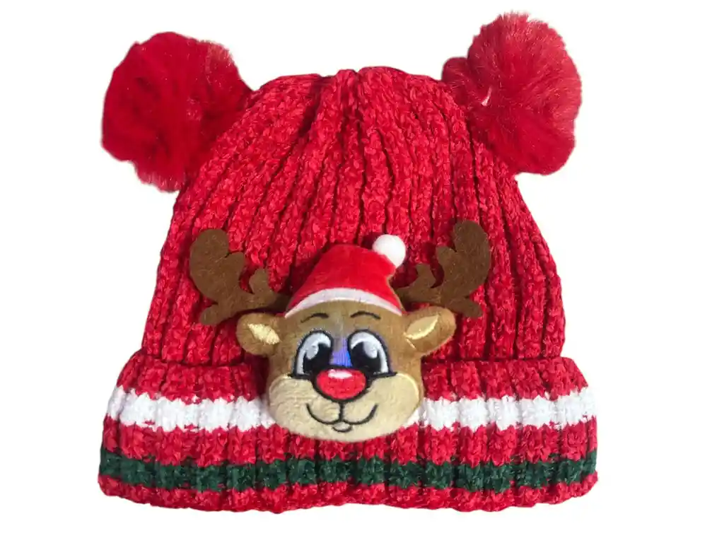 Gorro Navideño Termico De Reno Con Luces Y Pompones