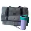 Combo Bolso Tipo Maleta + Termo Morado Y Verde