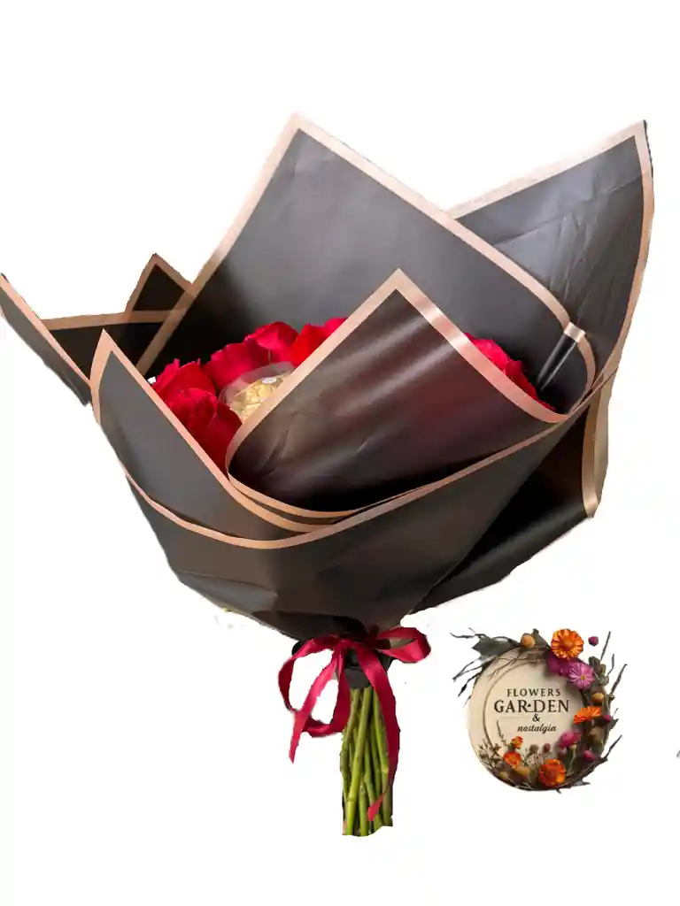 Ramo De Rosas "corazón De Fuego"