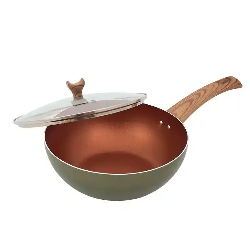 Wok Universal Cuarzo Antiadherente 24cm Con Tapa De Vidrio