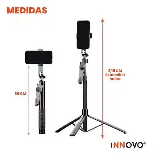 Trípode Palo Selfie Extra Largo 215 Cm Bluetooth Profesional