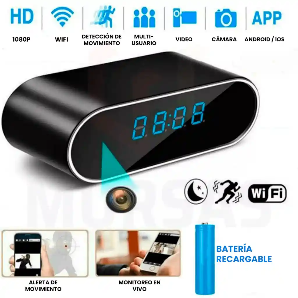 Camara Reloj De Mesa Espia Hd 1080p Wifi Negocio - Hogar