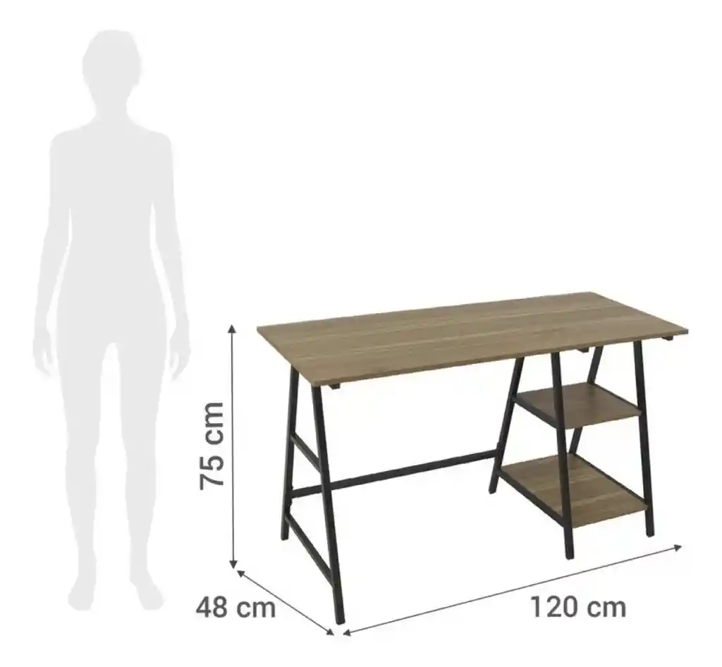 Mesa De Escritorio De Madera Con 2 Estantes Para Estudio