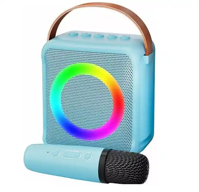 Kit Parlante Y Micrófono Karaoke Para Niños Bluetooth Led K1 Azul