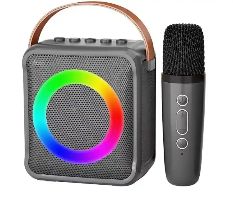 Kit Parlante Y Micrófono Karaoke Para Niños Bluetooth Led K1 Negro