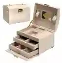 Joyero Mini Cofre 3 Niveles Con Espejo Organizador De Mesa Blanco