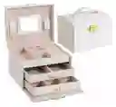 Joyero Mini Cofre 3 Niveles Con Espejo Organizador De Mesa Blanco