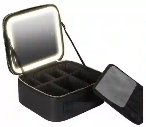 Estuche De Maquillaje Inteligente Con Espejo Y Luz Led Negro