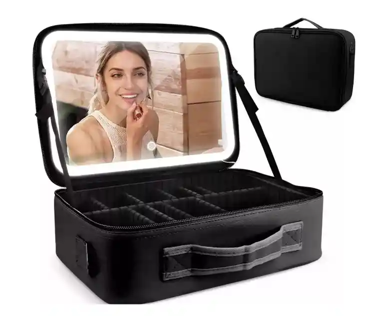 Organizador Estuche Cosméticos Grande Con Luz Led Maquillaje Negro