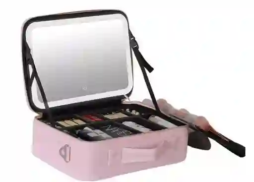 Organizador Estuche Cosméticos Grande Con Luz Led Maquillaje Rosado