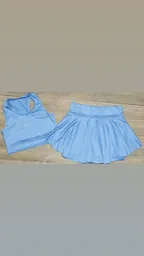 Set Conjunto Falda Short Y Top Para Dama Azul Bebe Con Material Polilicra