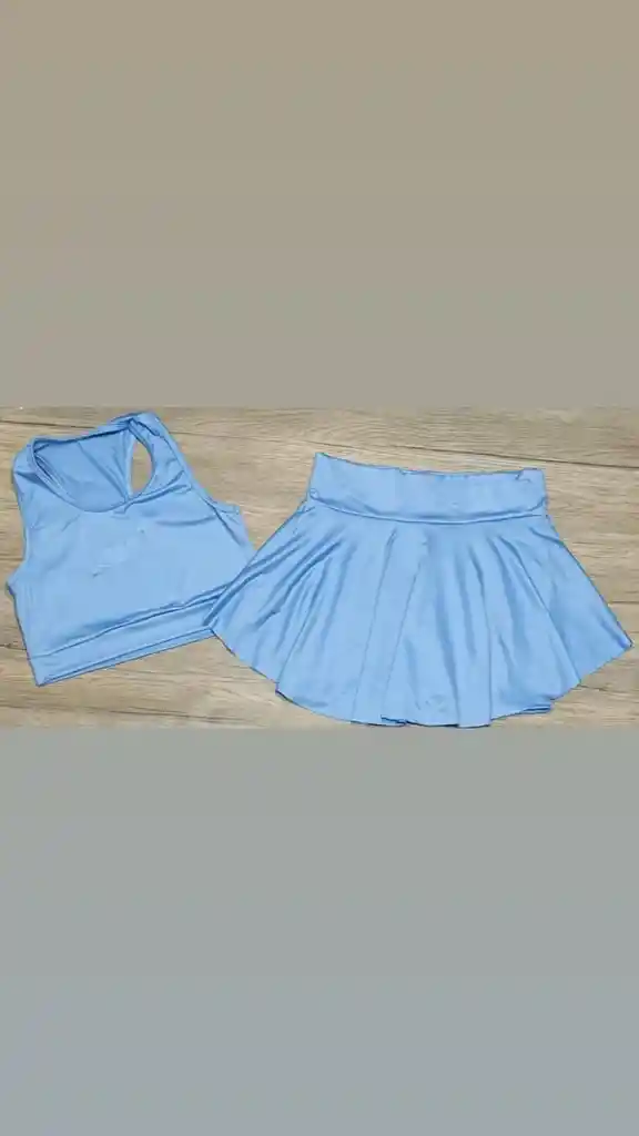 Set Conjunto Falda Short Y Top Para Dama Azul Bebe Con Material Polilicra