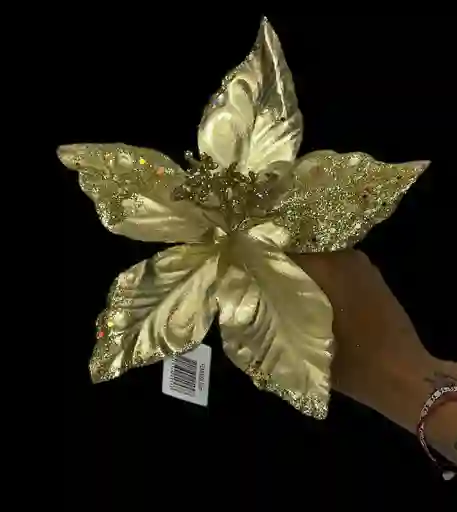 Flor Artificial Color Dorado De 24 Cm Para Arbol De Navidad Decoracion Navideña
