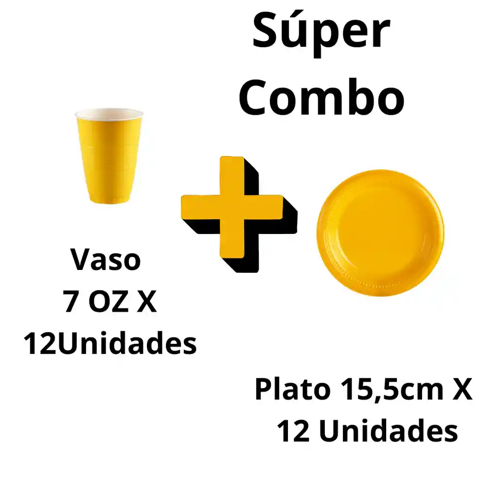 Platos Y Vasos Darnel Color Amarillo 15,5 Cm Y 7 Oz X 12 Unidades Cada Paquete