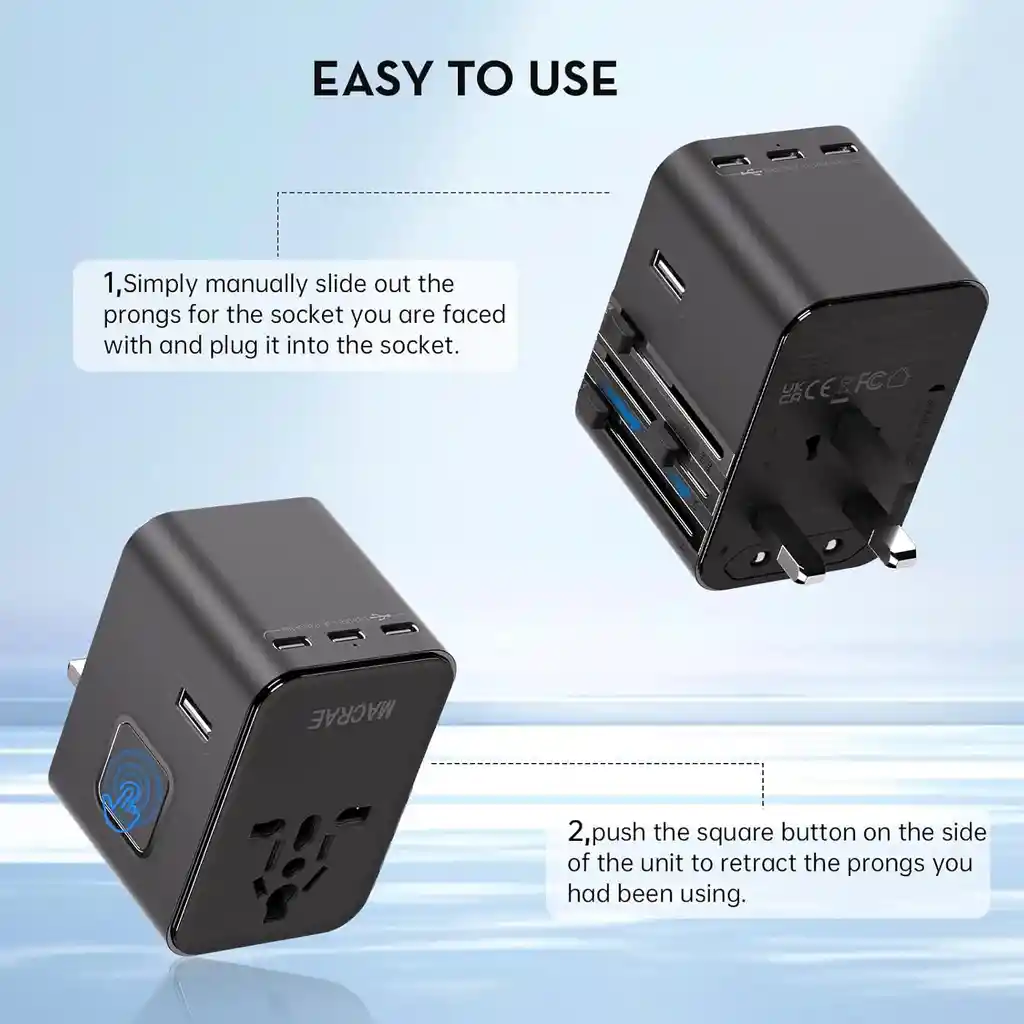 Convertidor Europeo 6en1 Universal Usb Tipo C Adaptador Viajero Plug Adapter Travel