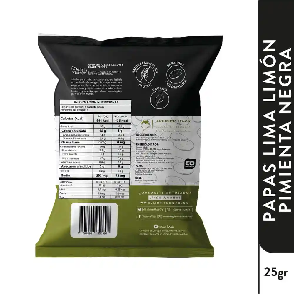 Papas Lima Limón Y Pimienta Negra 25g