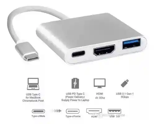 Convertidor Usb 3.1 (tipo C) A Hdmi+usb 3.0+tipo C