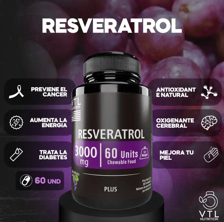 Resveratrol Salud Y Bienestar 3000mg X 60 Masticable