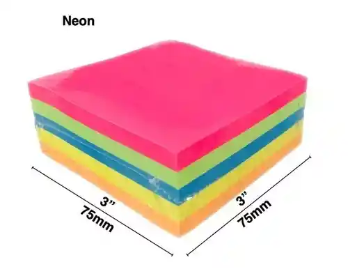 Notas Adhesivas Neon 7.5 Cm X 7.5cm - 300h, 5 Colores