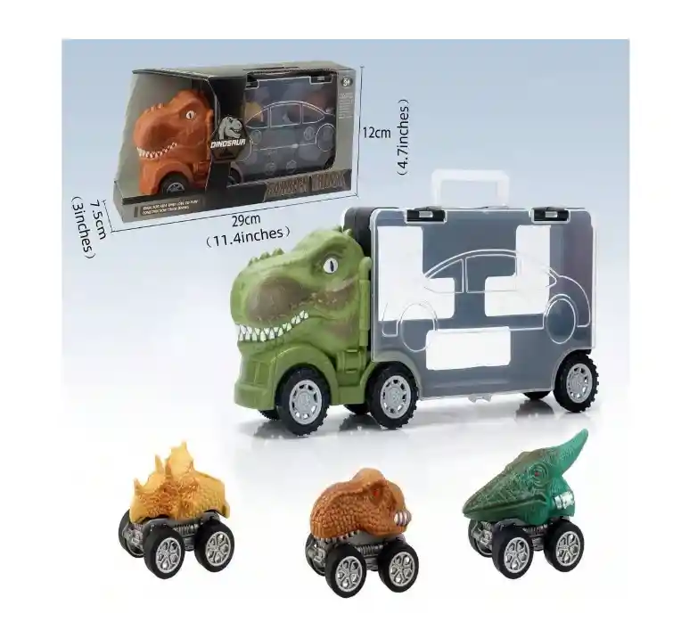 Carro Mula Dinosaurio Rex + 3 Carros Jurassic Juguetes Niños