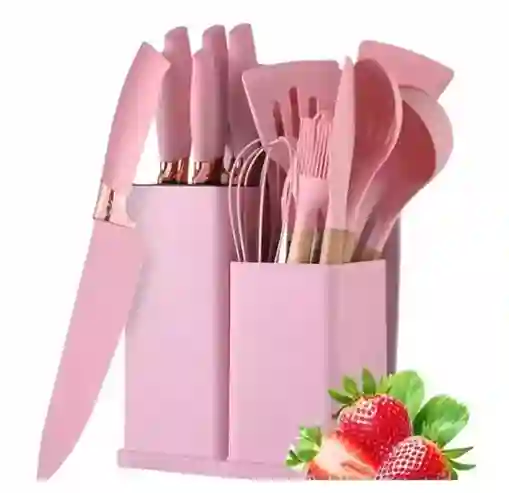 Set De Utensilios De Cocina Silicona Cuchillos Y Tabla 19pcs