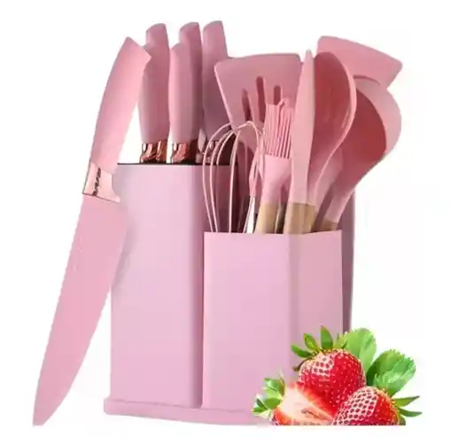 Set De Utensilios De Cocina Silicona Cuchillos Y Tabla 19pcs