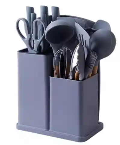 Set De Utensilios De Cocina Silicona Cuchillos Y Tabla 19pcs