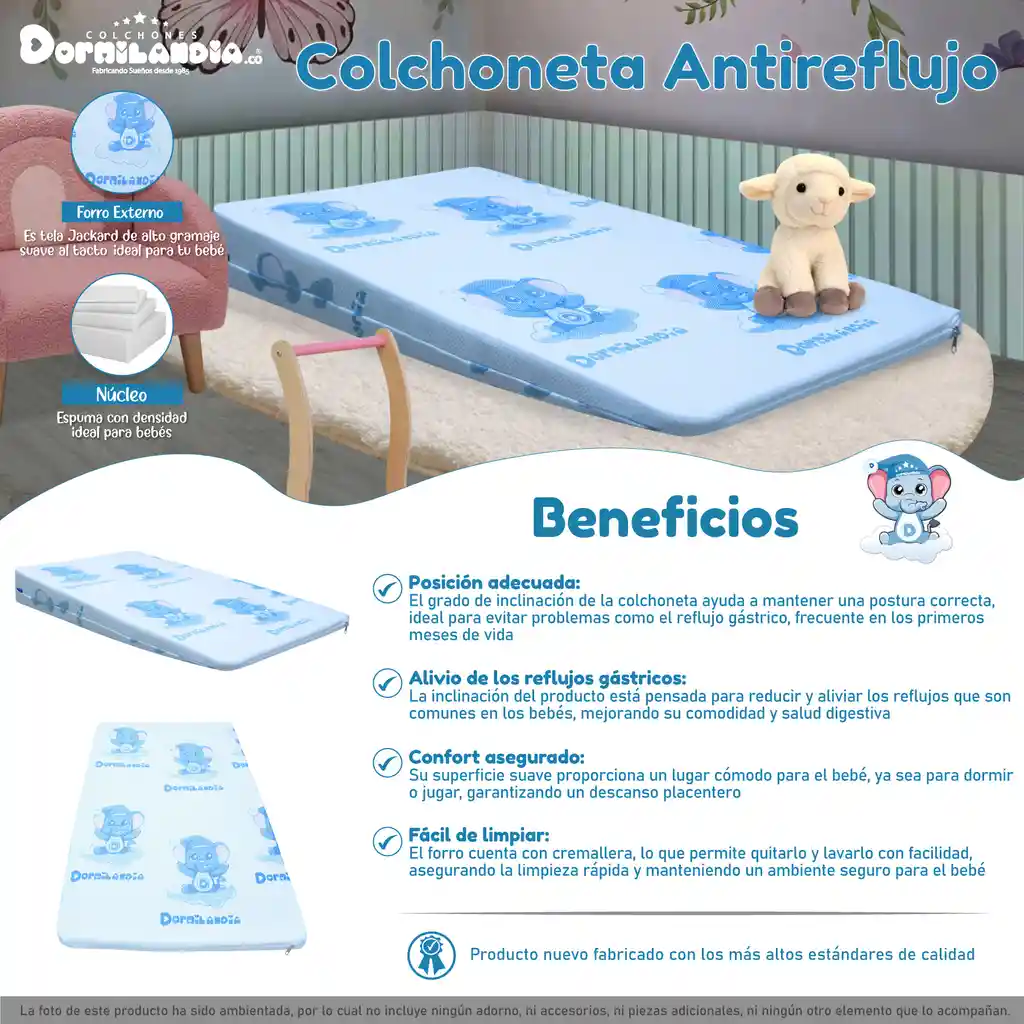 Colchoneta Antireflujo 100x60 En Tela Diseñada Para Bebé