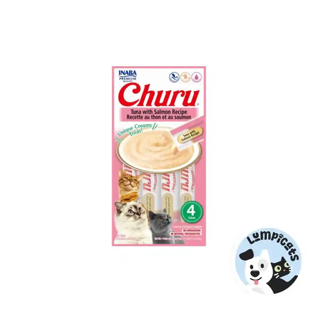 Inaba Cat Snack Churu 4 Piezas - Tuna With Salmon - Atun Y Salmon 56 Gr