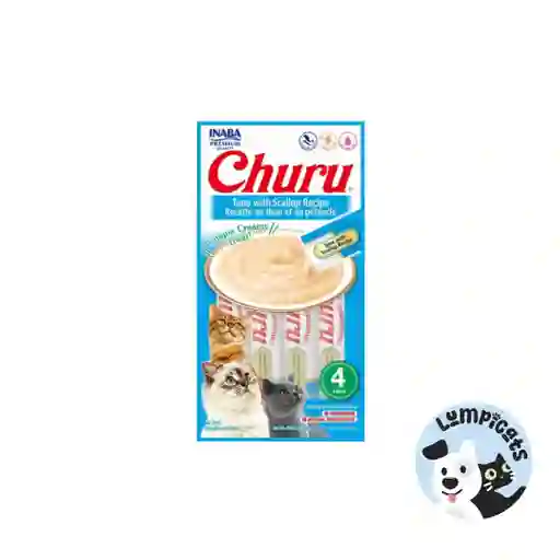 Inaba Cat Snack Churu 4 Piezas - Tuna With Scallop - Atun Y Vieira 56 Gr