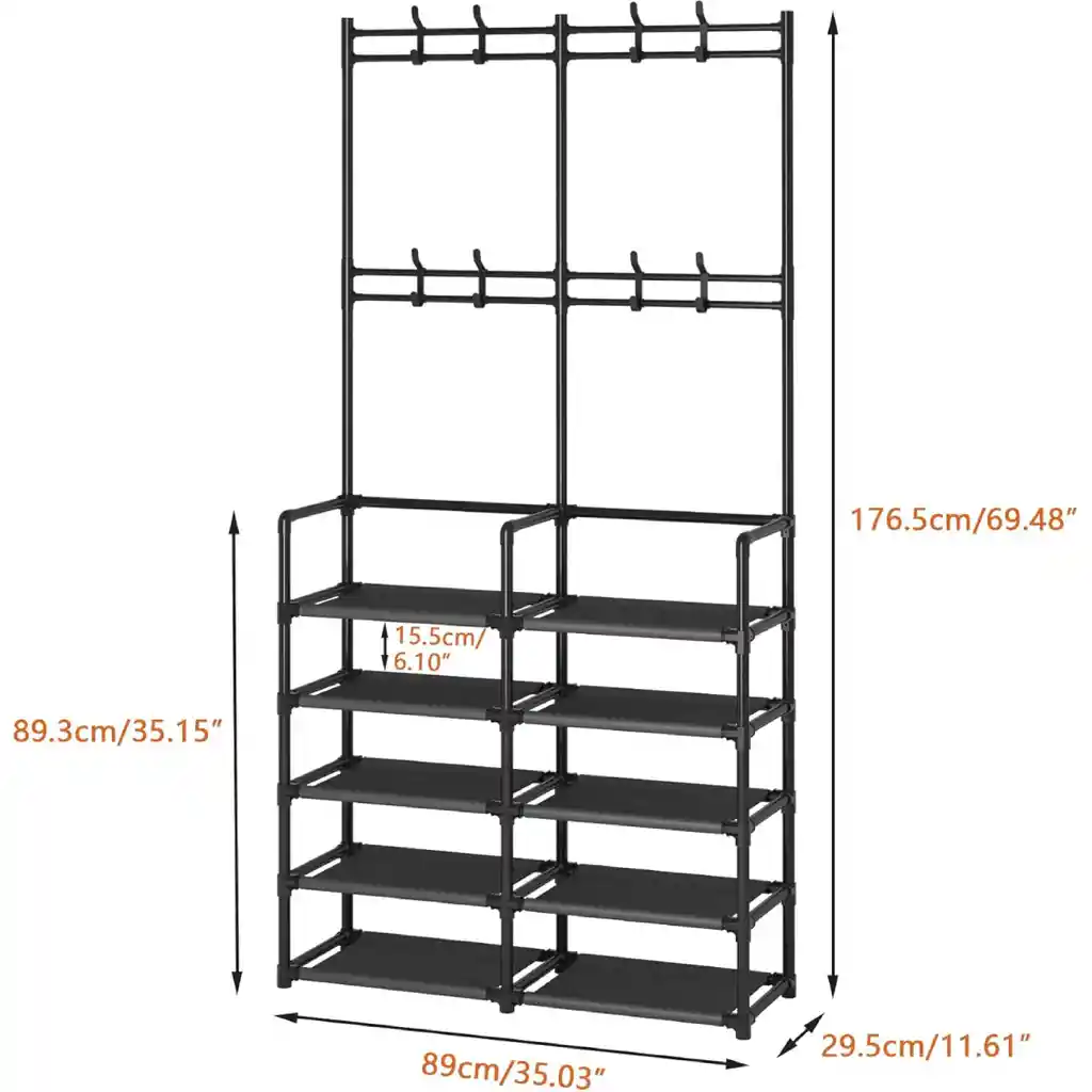 Perchero Zapatero Doble Con 8 Ganchos Y Estante Organizador
