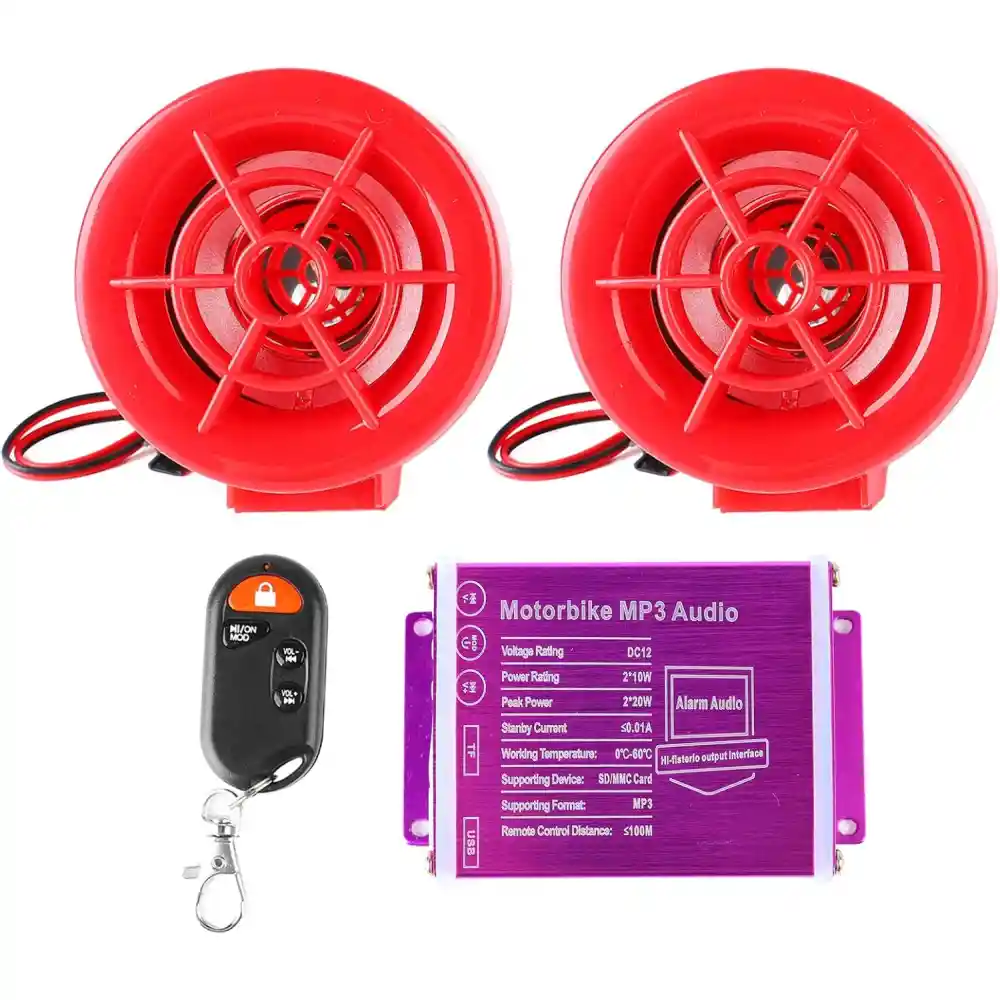 Sistema De Audio Mp3 Y Alarma Para Motocicleta 12v Usb 10w*2