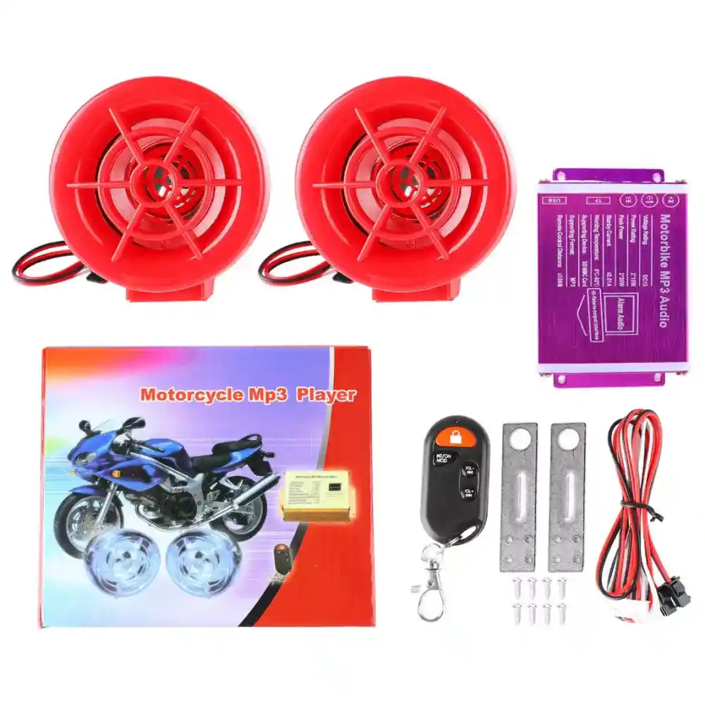 Sistema De Audio Mp3 Y Alarma Para Motocicleta 12v Usb 10w*2