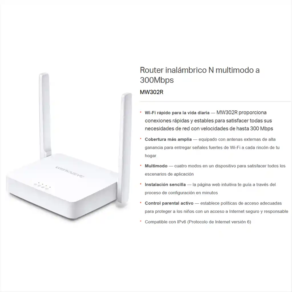 Router Wifi Multi-modo Repetidor N 300mbps Mercusys Mw302r